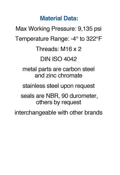 Material Data hydraulic accessory test points and test hose assemblies