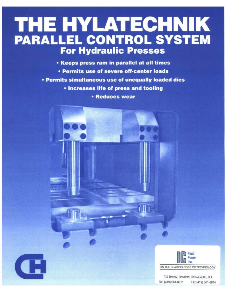 Hydraulic press products parallelism control system information "The Hylatechnik Parallel control system for hydraulic presses"