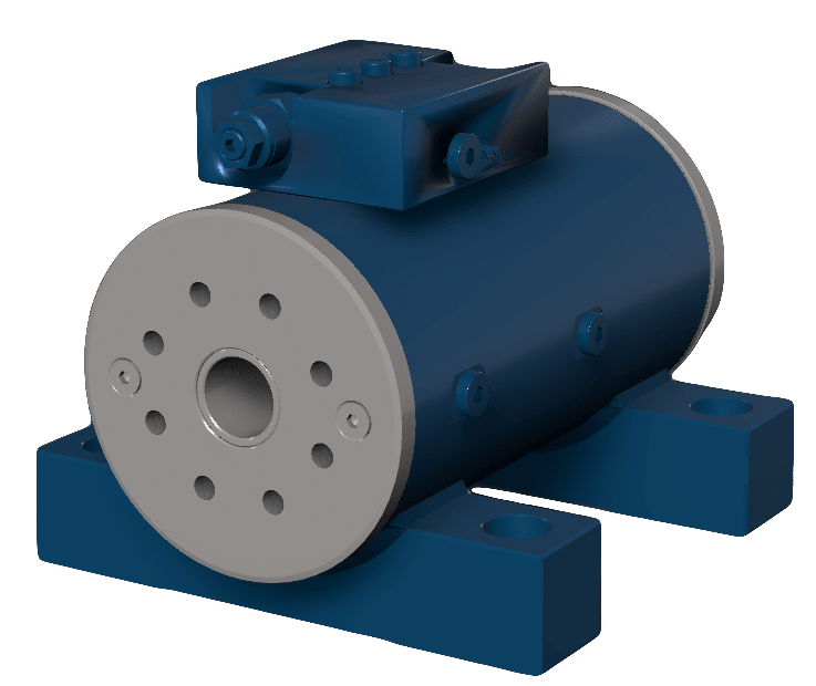 blue rendered 3d step file CAD drawing of hydraulic rotary actuators ic series IC20 with counterbalance valve block Helac Replacement