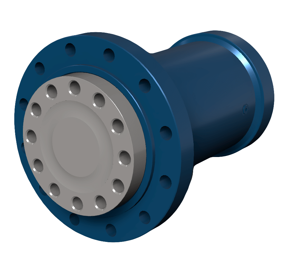 blue rendered 3d step file CAD drawing of hydraulic rotary actuators ic series IC40 for refuse/waste and recycling container tipper market without counterbalance valve Helac Replacement