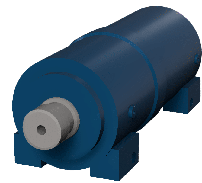 blue rendered 3d step file CAD drawing of hydraulic rotary actuators ic series IC40 for refuse/waste and recycling container tipper market with counterbalance valve Helac Replacement