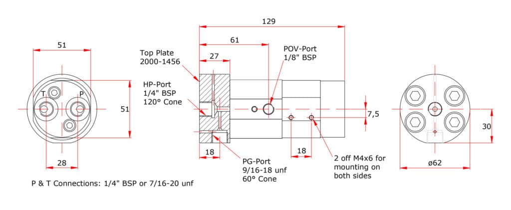 hydraulic pressure intensifier, MP-2000-XP series technical drawing chart intensification ratio