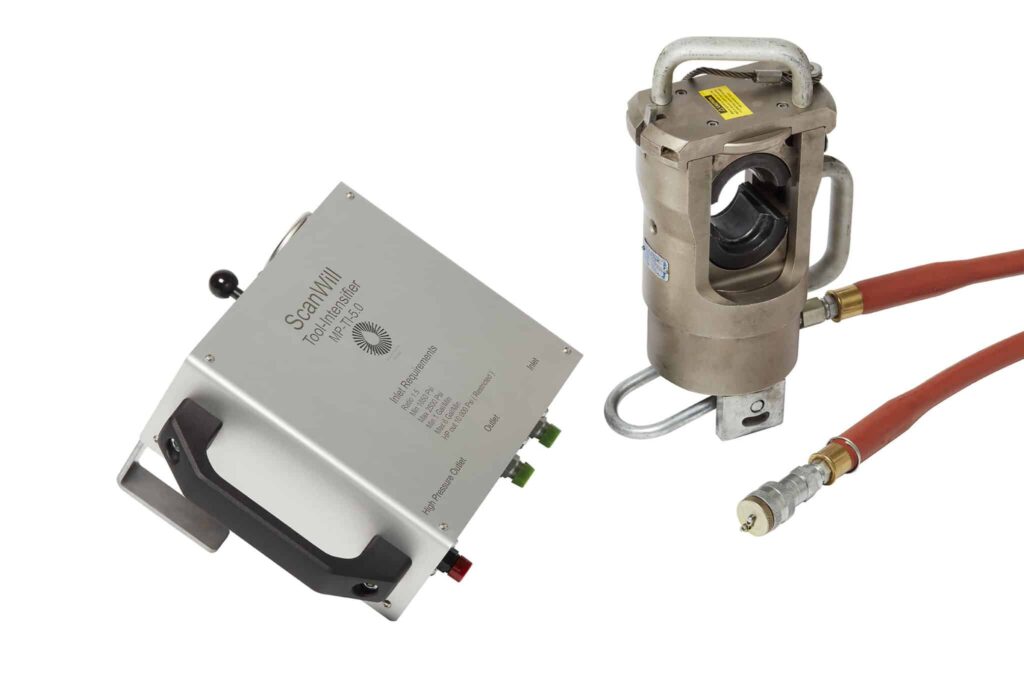 hydraulic tool intensifier pressure intensifier tool power hydraulic tools transmission lines shown with an example crimping tool