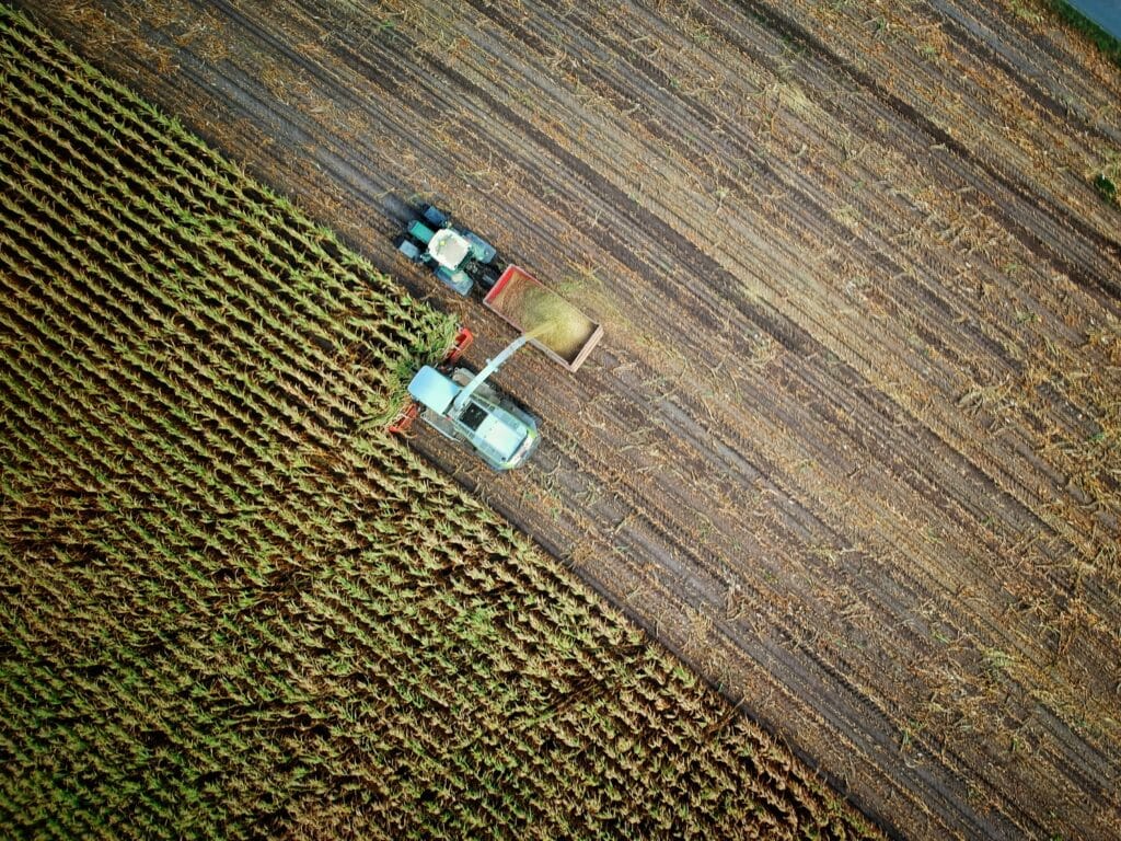 Field with agriculture machinery