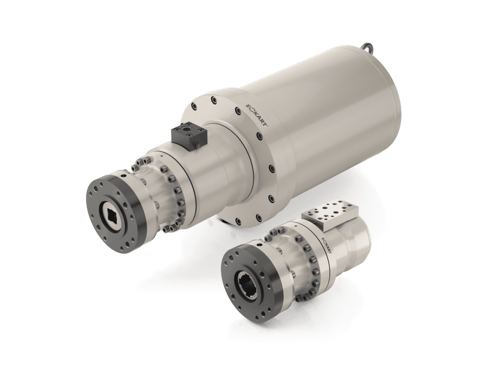 Silver painted Eckart HyRAV Flex hydraulic valve actuator. double acting and single acting hyrav valve actuator by eckart